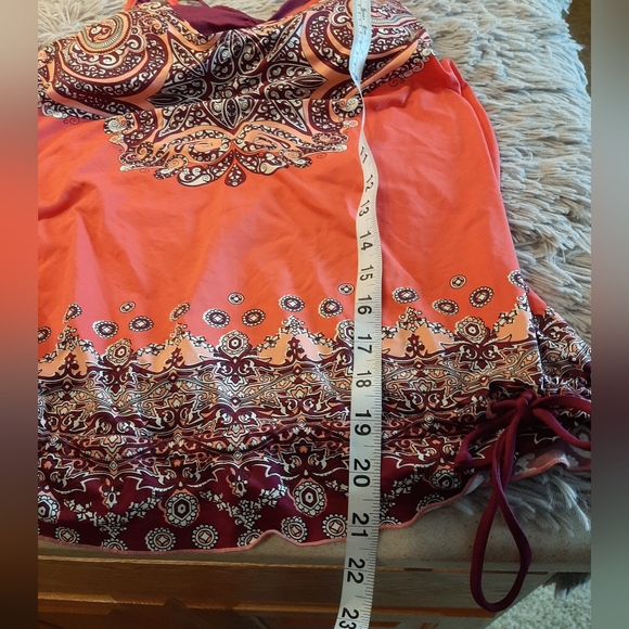 Athleta Orange Paisley Side-Scrunch Tankini Top size ST (Small Tall) - Picture 10 of 15